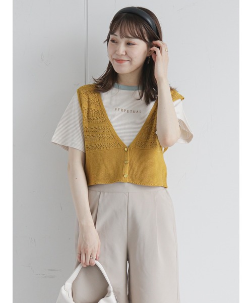 ehka sopo（エヘカソポ）の「透かし編み前開きベスト（ベスト・レディース・キナリ/マスタード/キャメル/ブラック・ﾌﾘ-）」の11枚目の写真