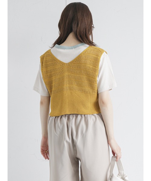 ehka sopo（エヘカソポ）の「透かし編み前開きベスト（ベスト・レディース・キナリ/マスタード/キャメル/ブラック・ﾌﾘ-）」の13枚目の写真