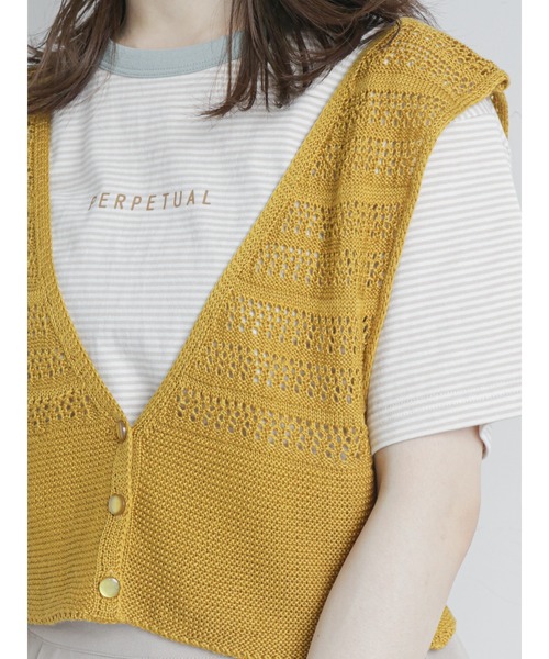 ehka sopo（エヘカソポ）の「透かし編み前開きベスト（ベスト・レディース・キナリ/マスタード/キャメル/ブラック・ﾌﾘ-）」の14枚目の写真