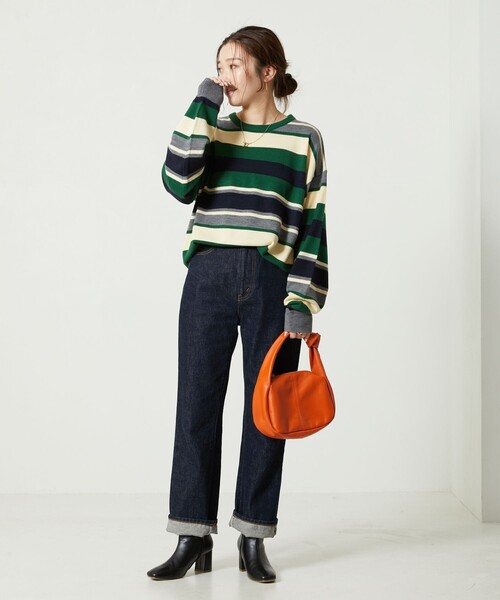 FREAK'S STORE（フリークスストア）の「【WEB限定】マルチボーダーニットロングスリーブTシャツ（ニット/セーター・レディース・ブラウン/イエロー/グリーン/ネイビー・ﾌﾘ-）」の5枚目の写真