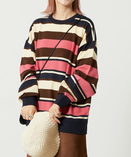FREAK'S STORE（フリークスストア）の「【WEB限定】マルチボーダーニットロングスリーブTシャツ（ニット/セーター・レディース・ブラウン/イエロー/グリーン/ネイビー・ﾌﾘ-）」の10枚目の写真