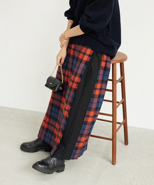 美品✨オニールオブダブリン チェック柄 バックルスカート Mサイズ相当 チェック オニールオブダブリン O'NEIL of DUBLIN スカート 丈93cm 5093W