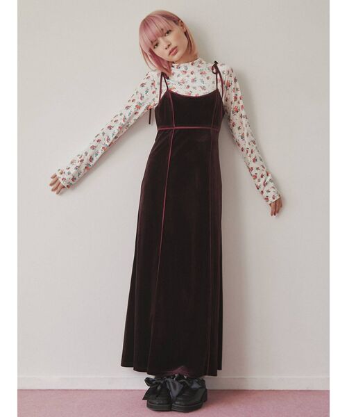 merry jenny（メリージェニー）の「ribbonベロアキャミワンピース（ワンピース・レディース・ボルドー/アイボリー/ブラック・FREE）」の21枚目の写真
