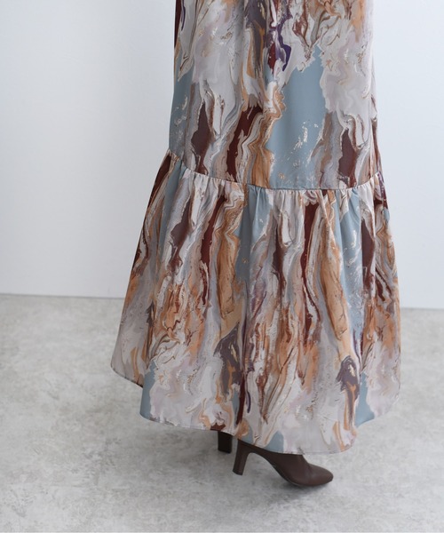 マーブルオイルペイントティアードシャツドレス（ワンピース）｜Eimee  