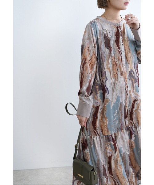 マーブルオイルペイントティアードシャツドレス（ワンピース）｜Eimee  