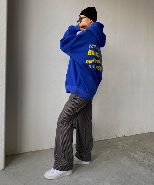 SHAGGIE(シャギー)の「バックメッセージプリントオーバー裏起毛パーカー(パーカー・レディース・グレー/ブルー/ピンク・FREE)」の8枚目の写真