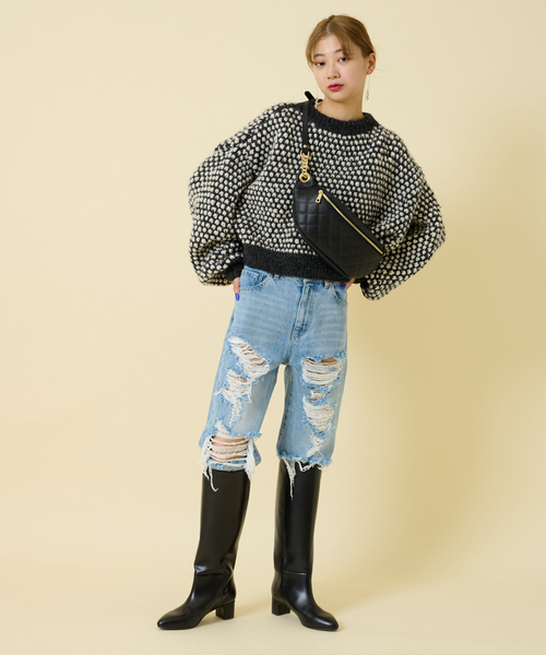 U by SPICK&SPAN SELECT(ユーバイスピックアンドスパンセレクト)の「【NEPAL HAND KNIT/ネパールハンドニット】別注 クロップド プルオーバー(ニット/セーター・レディース・ホワイト/ブラック系その他・FREE)」の6枚目の写真