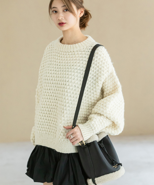 U by SPICK&SPAN SELECT(ユーバイスピックアンドスパンセレクト)の「【NEPAL HAND KNIT/ネパールハンドニット】別注 クロップド プルオーバー(ニット/セーター・レディース・ホワイト/ブラック系その他・FREE)」の9枚目の写真