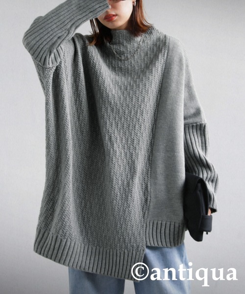 antiqua(アンティカ)の「アシメデザインニット(ニット/セーター・レディース・ブラック/ダークグリーン/杢グレー/モスグリーン・FREE)」の5枚目の写真