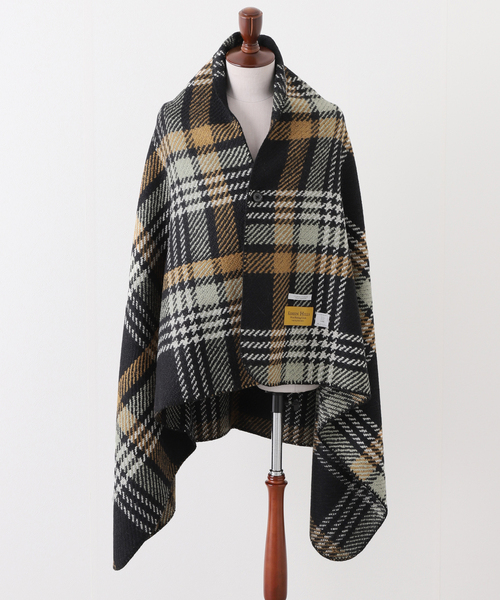 JOURNAL STANDARD（ジャーナルスタンダード）の「Wool Roving ビッグチェックストール（ストール/ショール・メンズ・ブラック/カーキ・FREE）」の5枚目の写真