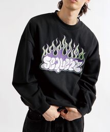 SEQUENZ（シークエンズ）の「【SEQUENZ】BUBBLE LOGO ON FIRE CREW NECK SWEAT / バブルロゴ ファイヤー 刺繍 クルーネック スウェット（スウェット・メンズ）」
