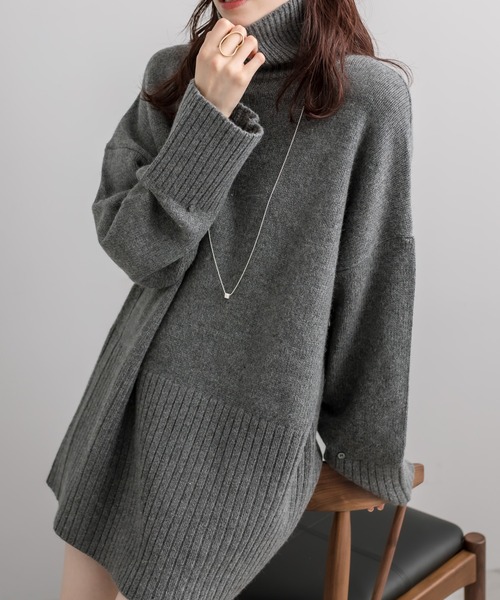 mystic（ミスティック）の「BACKスリットタートルニット（ニット/セーター・レディース・オフホワイト/ブルー/チャコールグレー/オレンジ・FREE）」の14枚目の写真