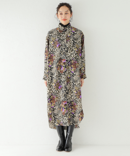 VERMEIL par iena レオパード柄シャツワンピース VERMEIL par iena（ヴェルメイユパーイエナ）の「レオパードフラワー