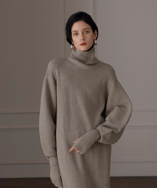 MIELI INVARIANT（ミエリインヴァリアント）の「Turtle Eco Knit Onepiece（ワンピース・レディース・アイボリー/グレー系その他/ブラック・FREE）」の5枚目の写真