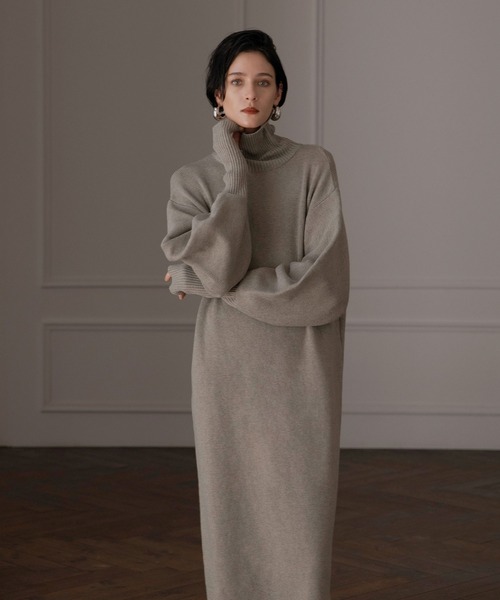 MIELI INVARIANT（ミエリインヴァリアント）の「Turtle Eco Knit Onepiece（ワンピース・レディース・アイボリー/グレー系その他/ブラック・FREE）」の6枚目の写真