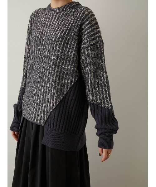 LA PEAU DE GEM（ラポドゥジェム）の「【LA PEAU DE GEM】プレーティングリブニット（ニット/セーター・レディース・ネイビー/グレー・FREE）」の18枚目の写真