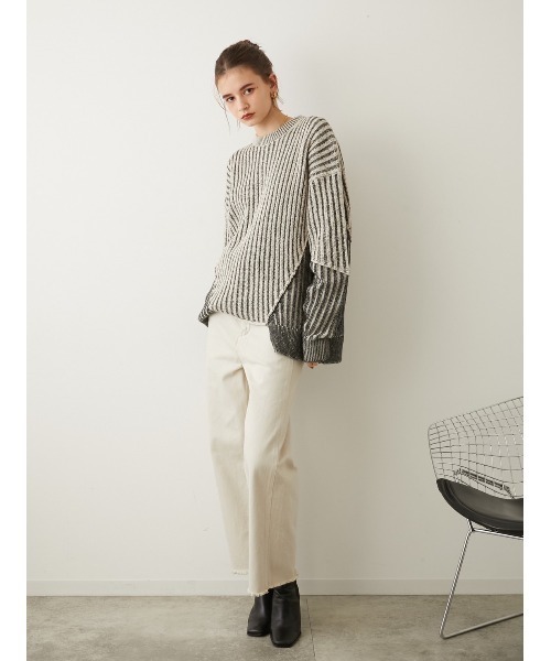 LA PEAU DE GEM（ラポドゥジェム）の「【LA PEAU DE GEM】プレーティングリブニット（ニット/セーター・レディース・ネイビー/グレー・FREE）」の8枚目の写真