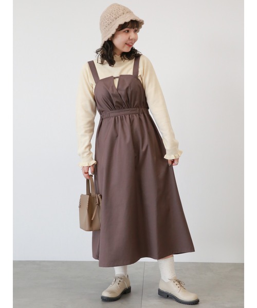 ehka sopo(エヘカソポ)の「フロントデザインジャンパースカート(ジャンパースカート・レディース・チャコール/ベージュ/ミント・フリ-)」の5枚目の写真