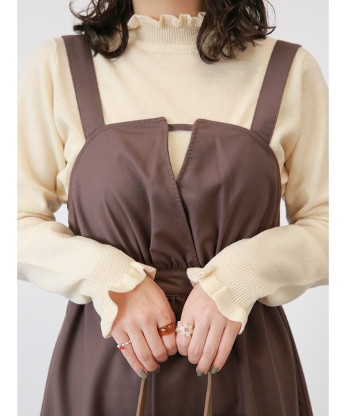 ehka sopo(エヘカソポ)の「フロントデザインジャンパースカート(ジャンパースカート・レディース・チャコール/ベージュ/ミント・フリ-)」の9枚目の写真