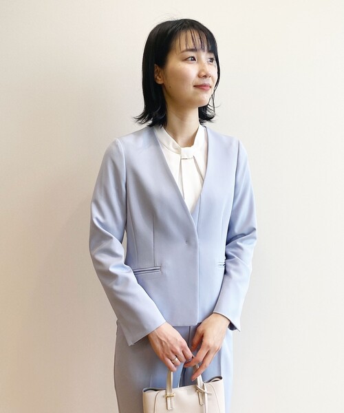 index（インデックス）の「◆セットアップ対応 ノーカラージャケット【洗える/UV/イージーケア】（ノーカラージャケット・レディース・ライトグレー/ブルー系5/ネイビー・40/38/42/36）」の9枚目の写真