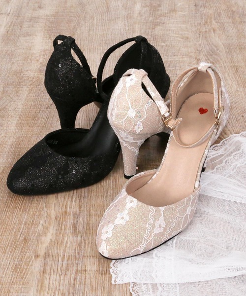 Retica（レティカ）の「[CLOSED] 結婚式パンプス フラワーレース×スパンコールハイヒールパンプス (8.5~9cmヒール)（パンプス・レディース・ベージュ/ブラック・23.5cm/24.5cm/22.5cm/23.0cm/24.0cm/25.0cm/25.5cm）」の3枚目の写真