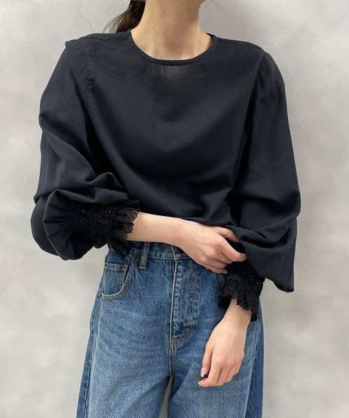 PUAL CE CIN(ピュアルセシン)の「袖口レースブラウス(シャツ/ブラウス・レディース・ブラック/オフホワイト・FREE)」の9枚目の写真