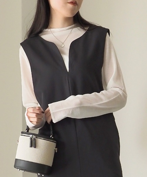 Riberry（リベリー）の「前後2WAY ロングジャンパースカート（ジャンパースカート・レディース・ブラック/グレイッシュベージュ・MEDIUM）」の5枚目の写真