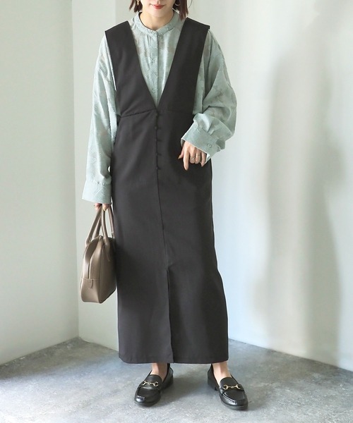 Riberry（リベリー）の「前後2WAY ロングジャンパースカート（ジャンパースカート・レディース・ブラック/グレイッシュベージュ・MEDIUM）」の18枚目の写真