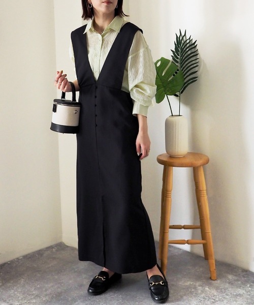 Riberry（リベリー）の「前後2WAY ロングジャンパースカート（ジャンパースカート・レディース・ブラック/グレイッシュベージュ・MEDIUM）」の14枚目の写真