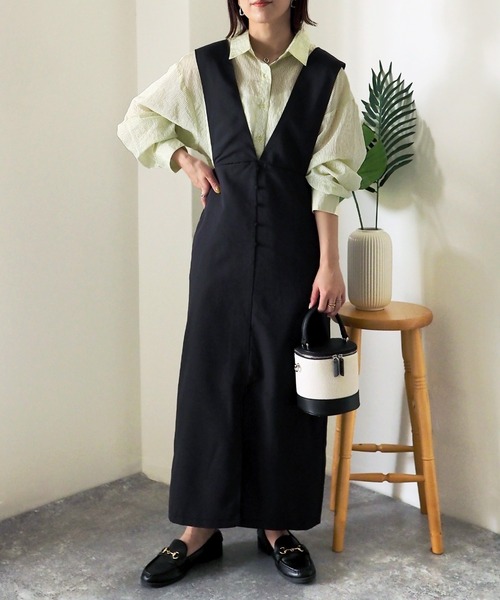 Riberry（リベリー）の「前後2WAY ロングジャンパースカート（ジャンパースカート・レディース・ブラック/グレイッシュベージュ・MEDIUM）」の15枚目の写真