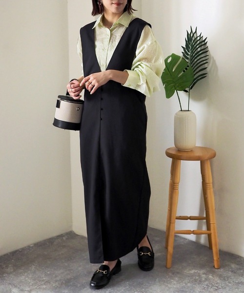 Riberry（リベリー）の「前後2WAY ロングジャンパースカート（ジャンパースカート・レディース・ブラック/グレイッシュベージュ・MEDIUM）」の16枚目の写真