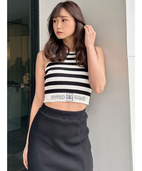 GYDA（ジェイダ）の「HYPEDアメスリ リブニットTOPS（タンクトップ・レディース・その他1/ブラック/オフホワイト・FREE）」の3枚目の写真