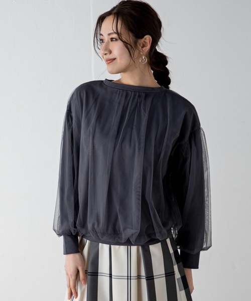 MILLION CARATS(ミリオンカラッツ)の「チュールレイヤードショートトップス(Tシャツ/カットソー・レディース・ベージュ/チャコールグレー/オフホワイト・FREE)」の8枚目の写真