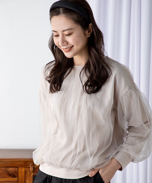 MILLION CARATS(ミリオンカラッツ)の「チュールレイヤードショートトップス(Tシャツ/カットソー・レディース・ベージュ/チャコールグレー/オフホワイト・FREE)」の17枚目の写真