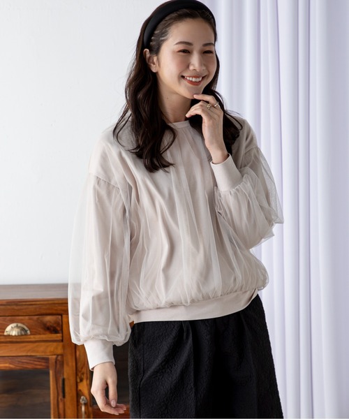 MILLION CARATS(ミリオンカラッツ)の「チュールレイヤードショートトップス(Tシャツ/カットソー・レディース・ベージュ/チャコールグレー/オフホワイト・FREE)」の18枚目の写真