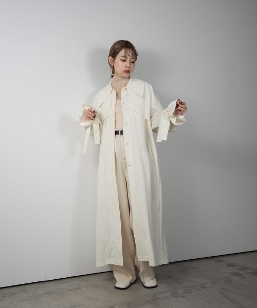 Amiur(エミレ)の「round collar tuck sleeve trench coat(トレンチコート・レディース・ベージュ/アイボリー/ミント・FREE)」の6枚目の写真
