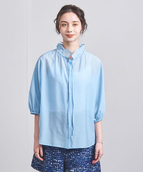 美品！1回着のみ！Bibiy. パフスリーブブラウス　フリル　ライトブルーシャツ 美品！1回着のみ！Bibiy. パフスリーブブラウス フリル ライトブルー