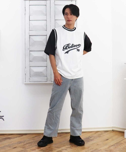 B.I.D.（ビーアイディー）の「【Bz】【LAnGe】レイヤードバスケ風シャツ 韓国系 韓国ファッション（Tシャツ/カットソー・レディース・ブラック/ホワイト・MEDIUM/LARGE/X-LARGE）」の7枚目の写真
