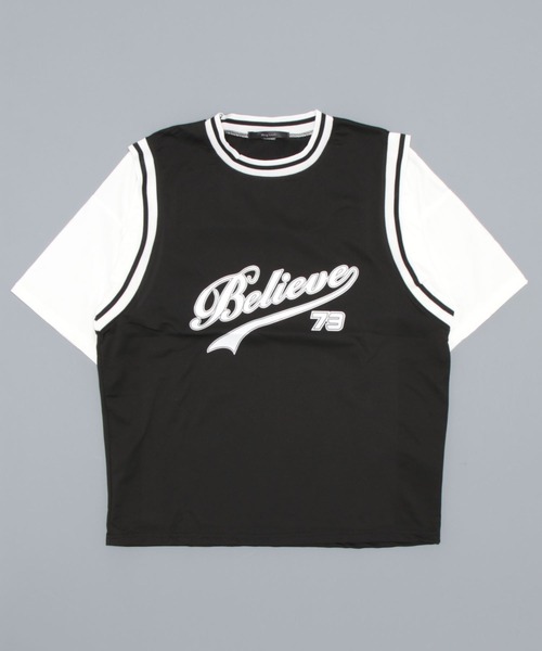B.I.D.（ビーアイディー）の「【Bz】【LAnGe】レイヤードバスケ風シャツ 韓国系 韓国ファッション（Tシャツ/カットソー・レディース・ブラック/ホワイト・MEDIUM/LARGE/X-LARGE）」の4枚目の写真