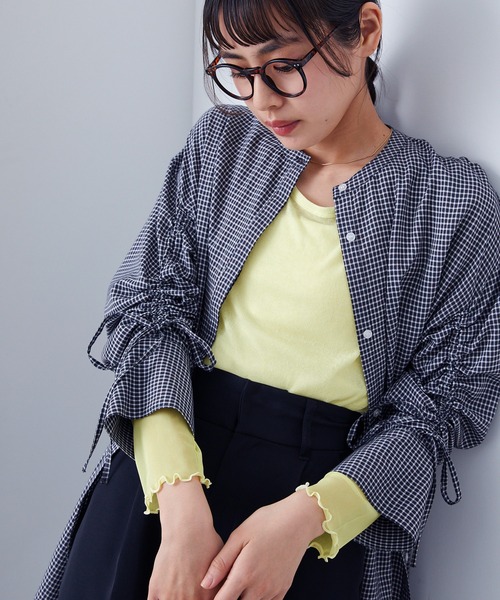 forksy.(フォルクシー)の「【forksy.】シアー切り替えステッチ配色プルオーバー(Tシャツ/カットソー・レディース・イエロー/オフホワイト/ブルー・FREE)」の4枚目の写真