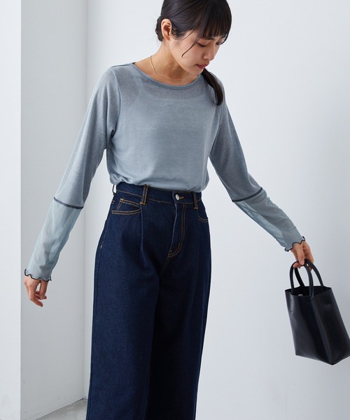 forksy.(フォルクシー)の「【forksy.】シアー切り替えステッチ配色プルオーバー(Tシャツ/カットソー・レディース・イエロー/オフホワイト/ブルー・FREE)」の21枚目の写真