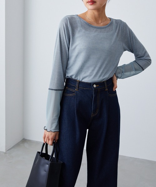 forksy.(フォルクシー)の「【forksy.】シアー切り替えステッチ配色プルオーバー(Tシャツ/カットソー・レディース・イエロー/オフホワイト/ブルー・FREE)」の22枚目の写真