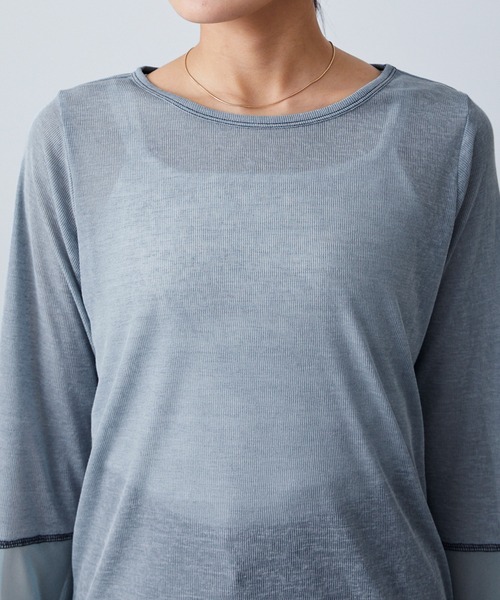 forksy.(フォルクシー)の「【forksy.】シアー切り替えステッチ配色プルオーバー(Tシャツ/カットソー・レディース・イエロー/オフホワイト/ブルー・FREE)」の7枚目の写真