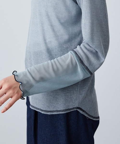 forksy.(フォルクシー)の「【forksy.】シアー切り替えステッチ配色プルオーバー(Tシャツ/カットソー・レディース・イエロー/オフホワイト/ブルー・FREE)」の11枚目の写真