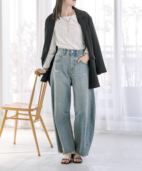 mystic（ミスティック）の「オーバージャケット（テーラードジャケット・レディース・ベージュ/ブラック・FREE）」の3枚目の写真