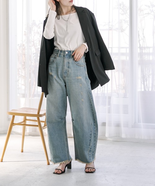 mystic（ミスティック）の「オーバージャケット（テーラードジャケット・レディース・ベージュ/ブラック・FREE）」の4枚目の写真