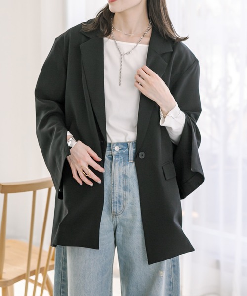 mystic（ミスティック）の「オーバージャケット（テーラードジャケット・レディース・ベージュ/ブラック・FREE）」の7枚目の写真