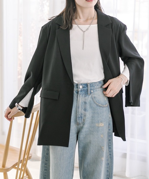 mystic（ミスティック）の「オーバージャケット（テーラードジャケット・レディース・ベージュ/ブラック・FREE）」の6枚目の写真