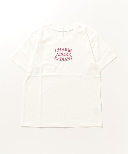 Per sist ence(パーシエンス)の「Per sist ence/パーシエンス デザインロゴ刺繍Tシャツ(Tシャツ/カットソー・レディース・オフホワイト/パープル/チャコールグレー・FREE)」の2枚目の写真