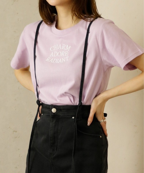 Per sist ence(パーシエンス)の「Per sist ence/パーシエンス デザインロゴ刺繍Tシャツ(Tシャツ/カットソー・レディース・オフホワイト/パープル/チャコールグレー・FREE)」の7枚目の写真